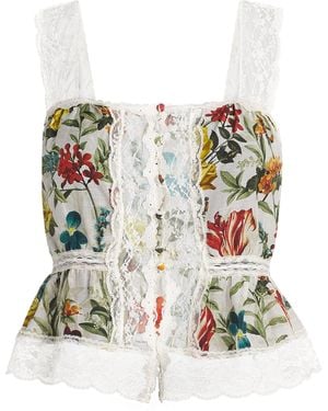 Alice + Olivia Cotton-Silk Annabeth Top - White