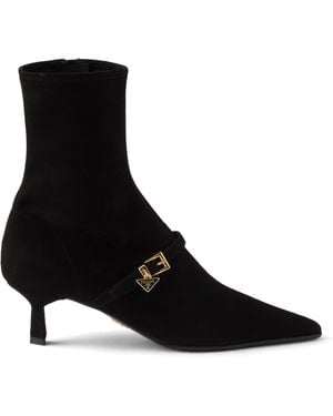 Prada Suede Stretch Heeled Boots 55 - Black