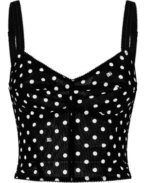 Dolce & Gabbana Polka-Dot Marquisette Corset Top - Black