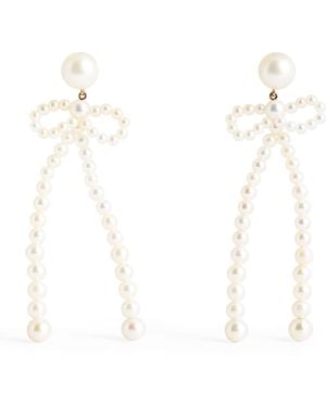 Sophie Bille Brahe And Freshwater Pearl Bow Rosette Earrings - White