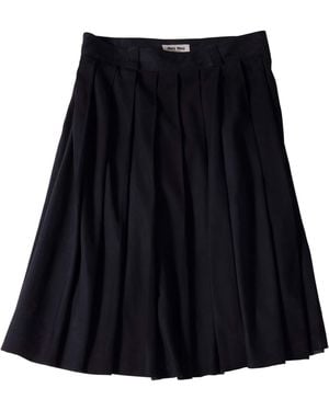 Miu Miu Waxed Suede Pleated Midi Skirt - Black