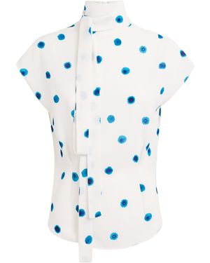 Edeline Lee Organic Cotton-Blend Ribbon Neck Blouse - Blue