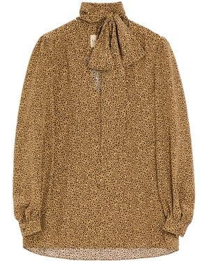 Valentino Silk Cheetah-Print Shirt - Brown