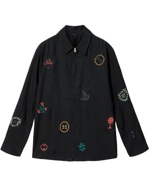AllSaints Embroidered Laurel Zip-Up Shirt - Black