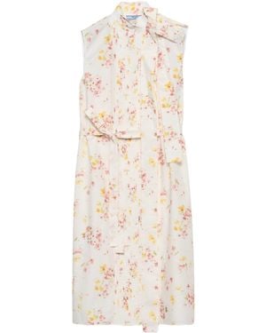 Prada Cotton Floral Print Midi Dress - White