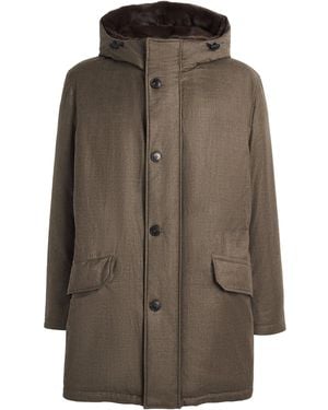 Yves Salomon Wool-Silk Down Mink-Trim Parka - Brown