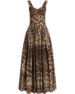 Dolce & Gabbana Cotton Leopard Print Maxi Dress - Natural