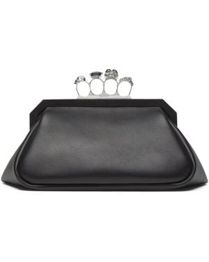 McQueen Leather Knuckle Soft Clutch Bag - Black