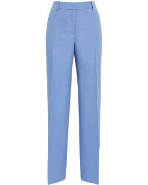 Lafayette 148 New York Silk-Linen Wide-Leg Trousers - Blue