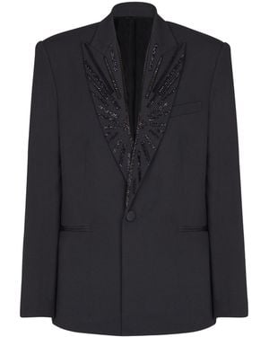 Balmain Wool Embellished Blazer - Blue