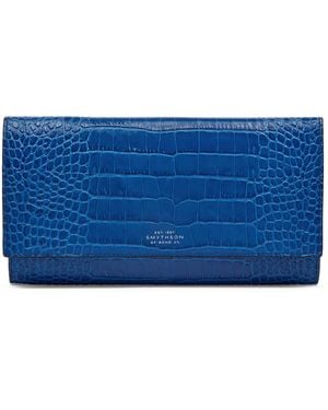 Smythson Leather Croc-Embossed Marshall Travel Wallet - Blue