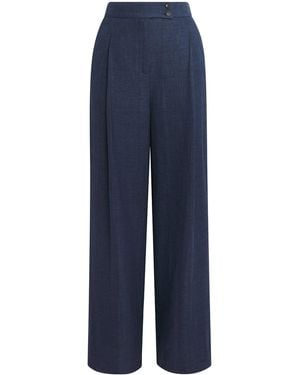 Eleventy Linen-Wool-Silk-Blend Pleated Trousers - Blue