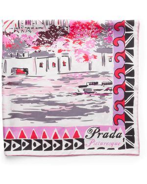 Prada Silk Pittoresque Paris Scarf - Red