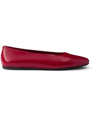 Prada Leather Logo Ballet Flats - Red