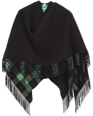 Burberry Wool Fringe Blanket Cape - Black