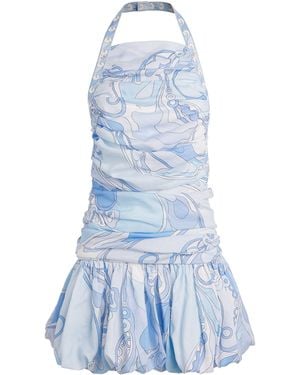 PUCCI Ramie Orchidee Balloon Mini Dress - Blue