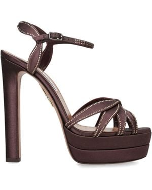 Aquazzura Crystal-Embellished Soulmate Platform Sandals 130 - Brown