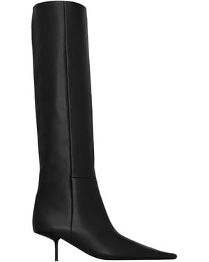 Saint Laurent Leather Victorie Knee-High Boots 55 - Black