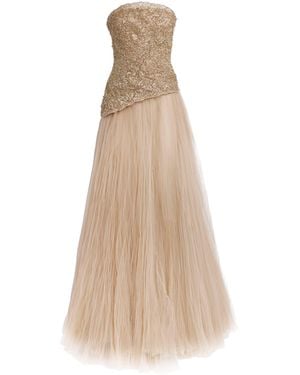Marmar Halim Tulle Strapless Gown - Natural
