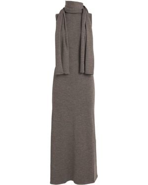 STAUD Wool Scarf-Neck Canal Midi Dress - Grey