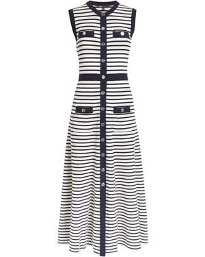 Maje Rib-Knit Breton Stripe Midi Dress - White