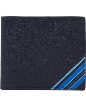 Smythson Panama Leather Stripe Bifold Wallet - Blue