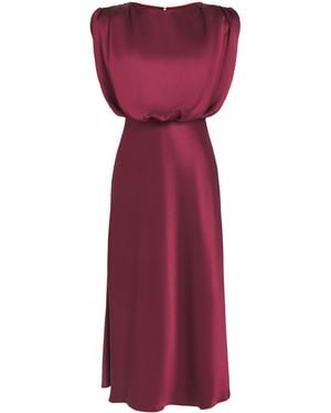 Toccin Satin Flora Midi Dress - Purple