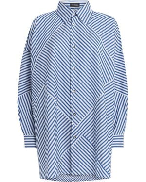 Eskandar Stripe Wide A-Line Shirt - Blue