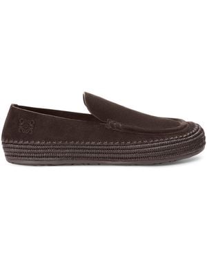 Loewe X Paula's Ibiza Suede-Raffia Rio Loafers - Brown