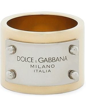 Dolce & Gabbana Engraved Logo-Plaque Ring - Metallic