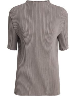 Issey Miyake Hatching Pleats High-Neck Top - Grey