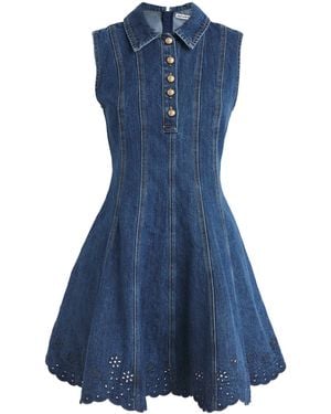 Self-Portrait Denim Flared Mini Dress - Blue