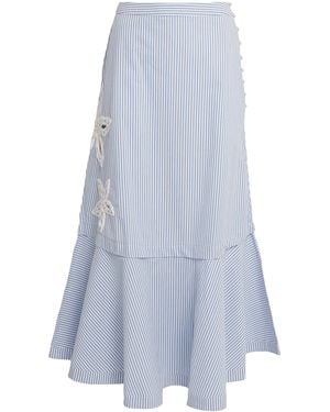 Sandro Cotton-Blend Stripe Midi Skirt - Blue