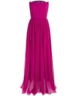 Pamella Roland Silk Chiffon Embellished Gown - Pink