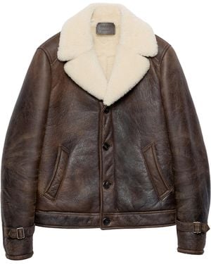 Prada Shearling Aviator Jacket - Brown