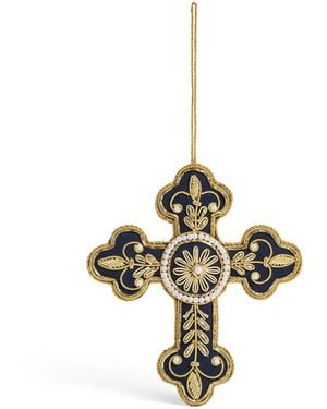 Harrods Velvet Embroidered Cross Tree Decoration - Metallic