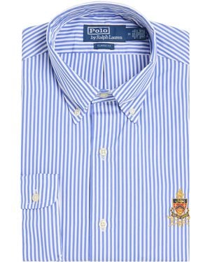 Polo Ralph Lauren Cotton Poplin Stripe Crest Shirt - Blue