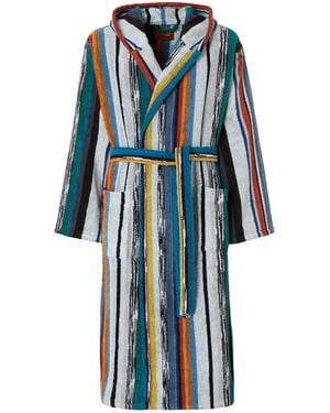 Missoni Towelling Striped Wooden Robe - Blue