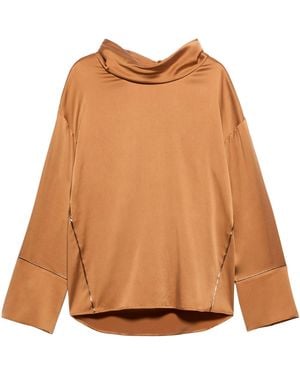 MAX&Co. Stretch-Silk Cowl-Neck Blouse - Brown