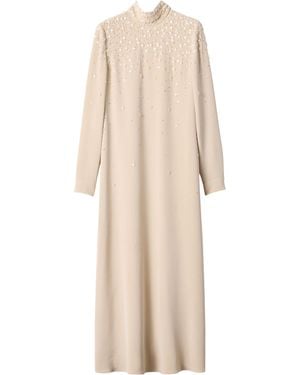 Miu Miu Silk Cady Embroidered Maxi Dress - Natural
