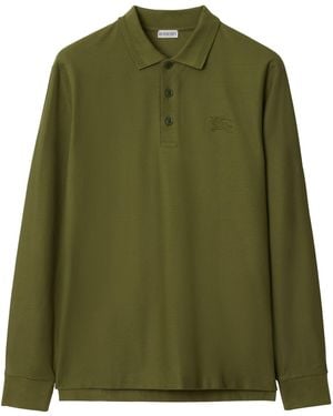 Burberry Cotton Ekd -Embroidered Long-Sleeve Polo Shirt - Green