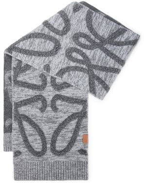 Loewe Wool-Cashmere Anagram Scarf - Gray