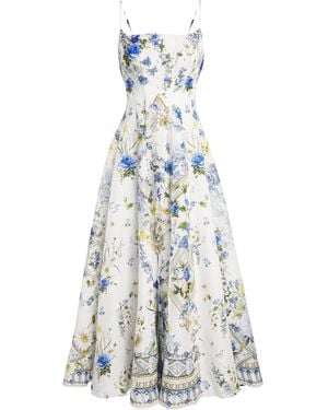CAMILLA Linen-Silk Corset Midi Dress - White