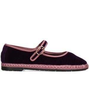 Flabelus Velvet Randle Mary Jane Flats - Purple