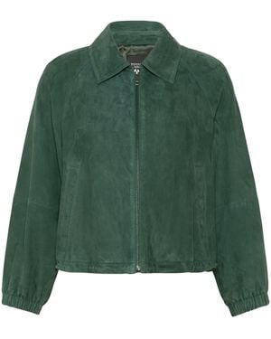 Weekend by Maxmara Suede Drawstring Bomber Jacket - Green