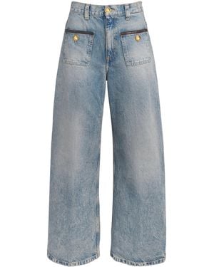Sandro Leather-Trimmed Straight Jeans - Blue