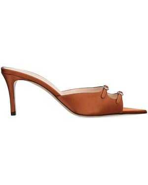 Andrea Wazen Satin Carol Heeled Mules 75 - Brown