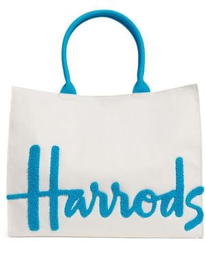 Harrods Large Cotton Logo Tote Bag - Blue