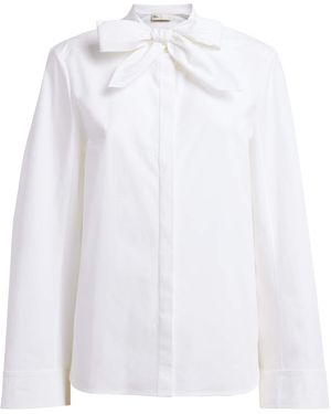 Tory Burch Stretch-Cotton Bow Blouse - White