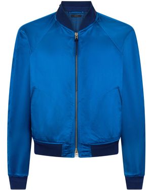 Tom Ford Silk Cropped Bomber Jacket - Blue